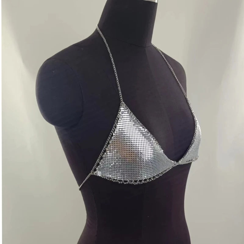 spiegel metalen kettingband beha glanzend zilver close-up weergave