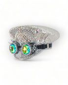 Cappello Militare Argento con Strass e Occhiali da Sole Caleidoscopio