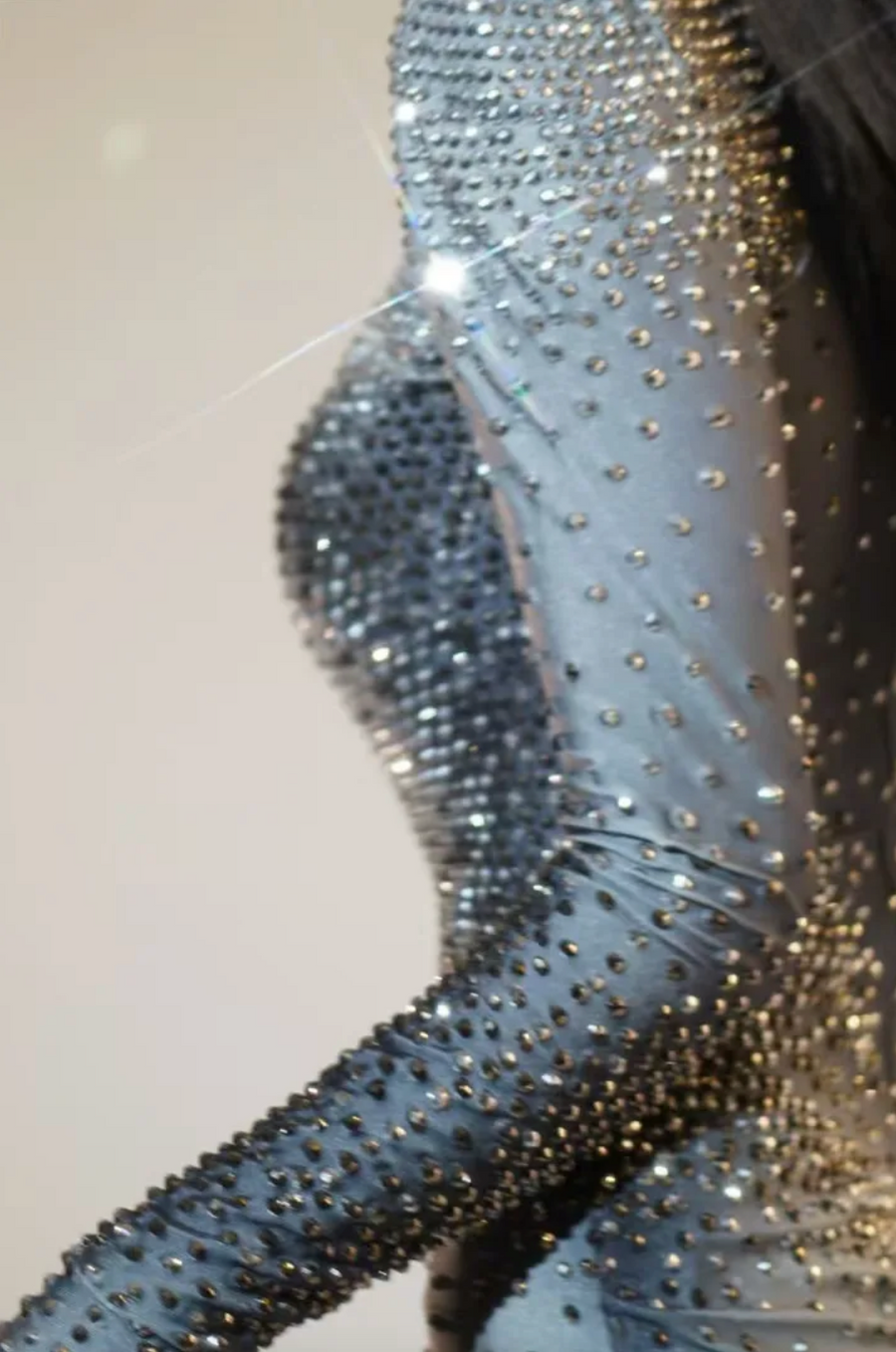  Silver Rhinestone Long-Sleeve Bodysuit