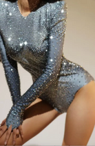 Body en strass argenté à manches longues S