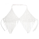 Cadena de sujetador con borlas y pedrería plateada