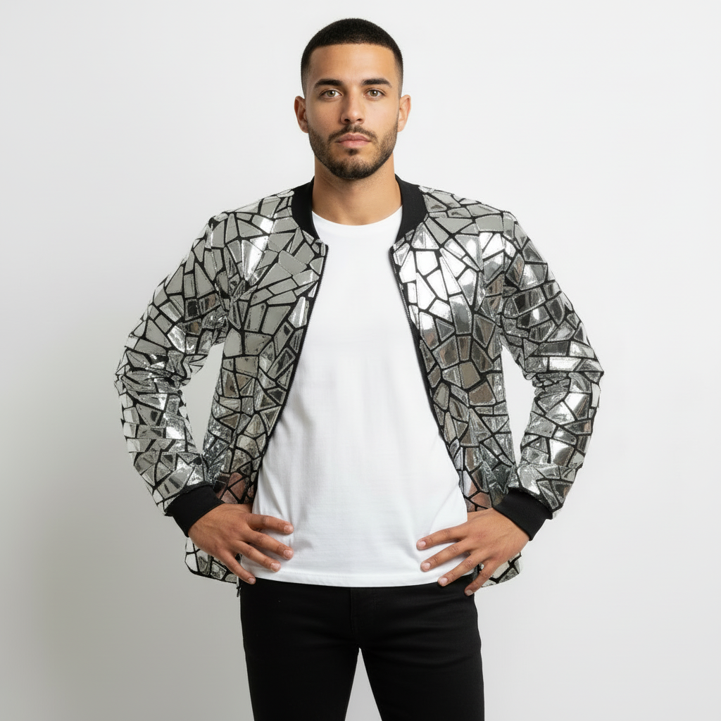 Veste à panneaux miroir géométriques argentée Rocco