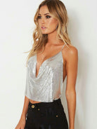 Top corto sin espalda con lentejuelas plateadas