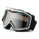 Lunettes de ski surdimensionnées argentées Steampunk avec strass en forme de diamant