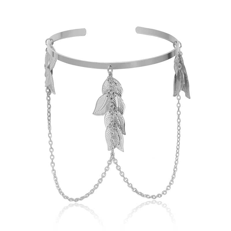 Silver Upper Arm Bracelet Leaf