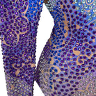 Skye Blue Rhinestone Bodysuit with hand-glued purple, blue, and silver rhinestones on a stretch spandex base.
