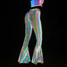 Slim Fit Reflective Bodycon Pants with eye-catching holographic design for raves or festivals.