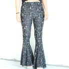 Slim Fit Reflective Bodycon Pants featuring a unique mushroom pattern design and flared bottoms.