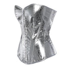 Nova Silver Snakeskin Corset Top with structured boning, sweetheart neckline, and front zipper.