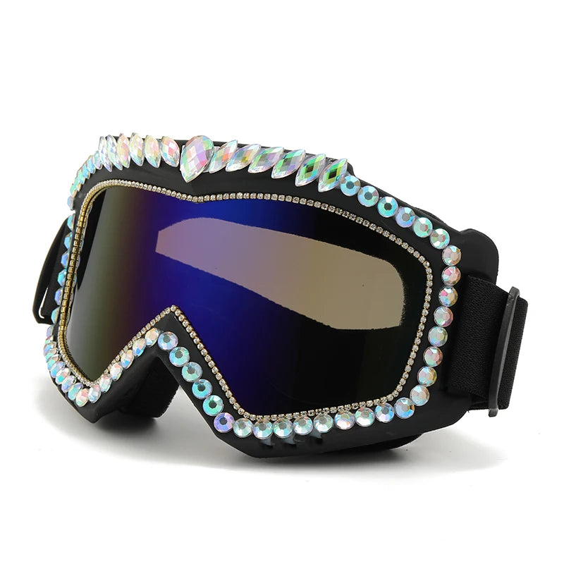 Steampunk Oversized Diamond Rhinestones Ski Goggles