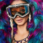 Lunettes de ski steampunk surdimensionnées avec strass en forme de diamant