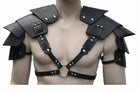 Steampunk Shoulder Armor featuring handcrafted leather design with industrial flair, perfect for festivals.
