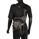 Steampunk Waist Leg Bag made of PU leather with adjustable straps and multiple pockets, stylish festival accessory.