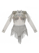 Body de festival con borlas y pedrería brillante para un estilo impresionante en festivales.