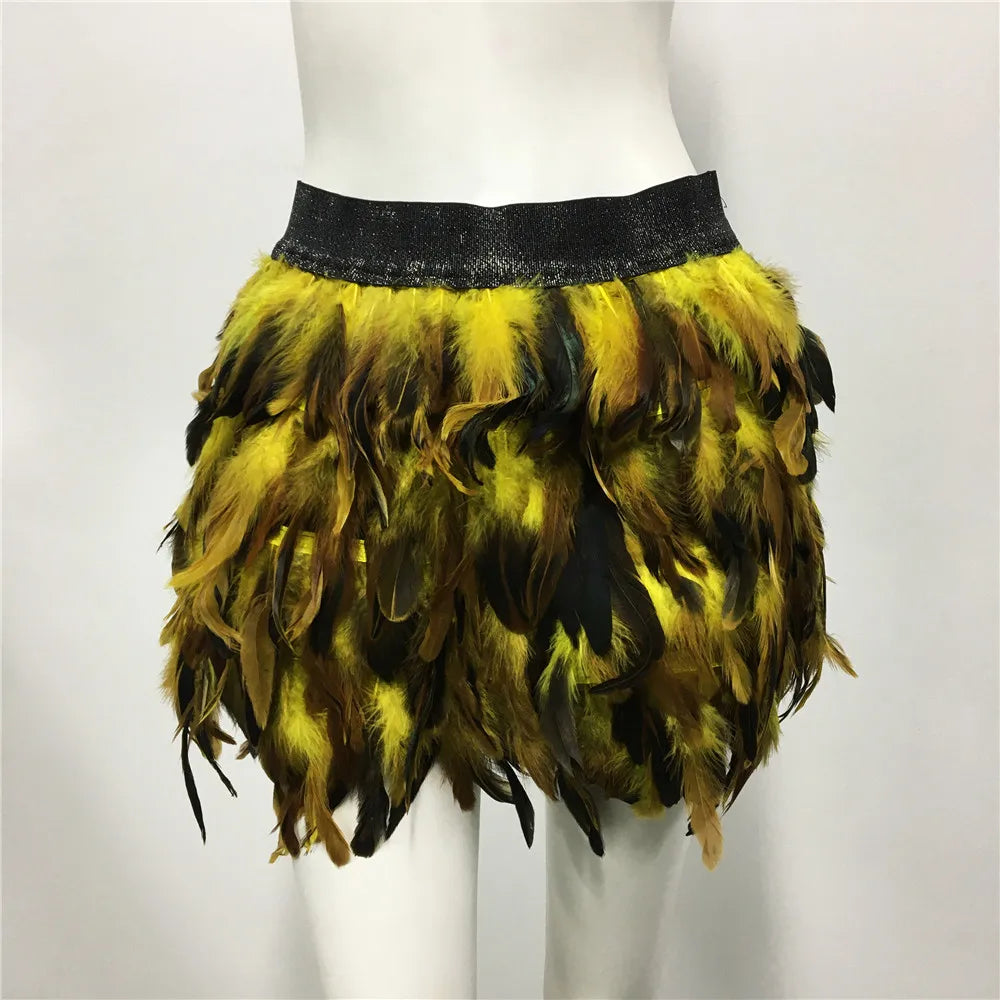 Yellow Feather Elastic Waist Skirt