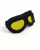 Vintage Steampunk Motorcycle Goggles with yellow lenses and black cushioned frame.