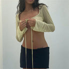 Yellow Mesh Lace Up Long Sleeve Crop Top