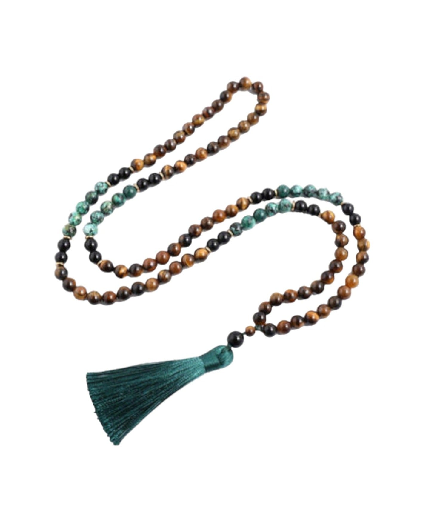  Yellow Tiger Eyes Turquesa Africana Black Onyx Japamala Set Meditation Yoga Spirit Jewelry 108 Mala Beaded Tassel Necklace