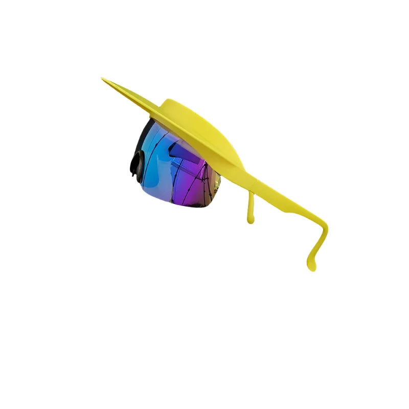 yellow frame blue lens Cycling Sunglasses with Visor Festival Outfit Fashion Concert Rave outfits