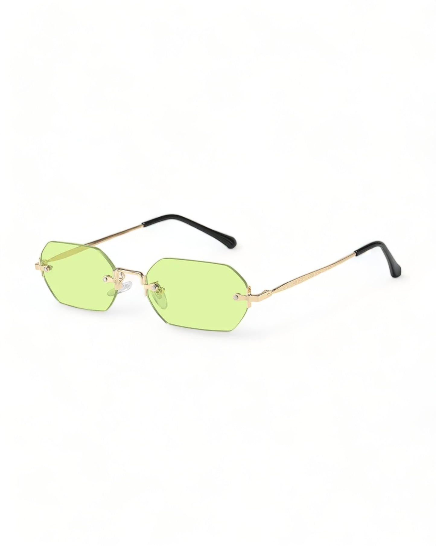 yellow lens gold frame Rimless Hexagonal Sunglasses 