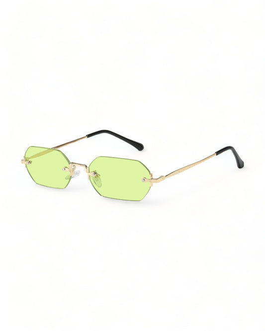 yellow lens gold frame Rimless Hexagonal Sunglasses 