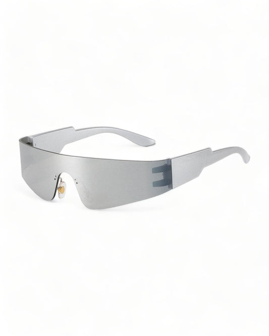 Futuristic Wrap Around Mirror Silver Sunglasses