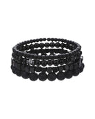 Charms Bracelets Set made of black natural stones, featuring layered beads for a stylish festival look.