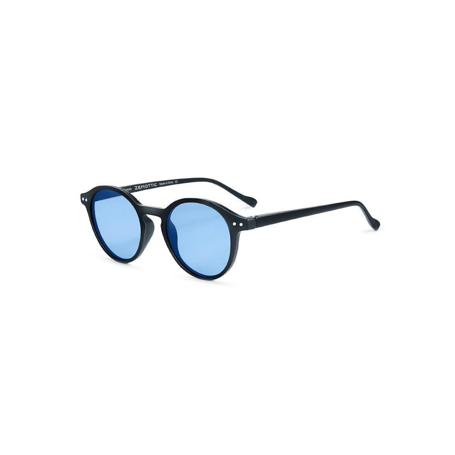 black frame blue lens Retro Round Sunglasses