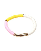 Pulsera de cuentas Heishi estilo bohemio azul blanco con baño de zinc