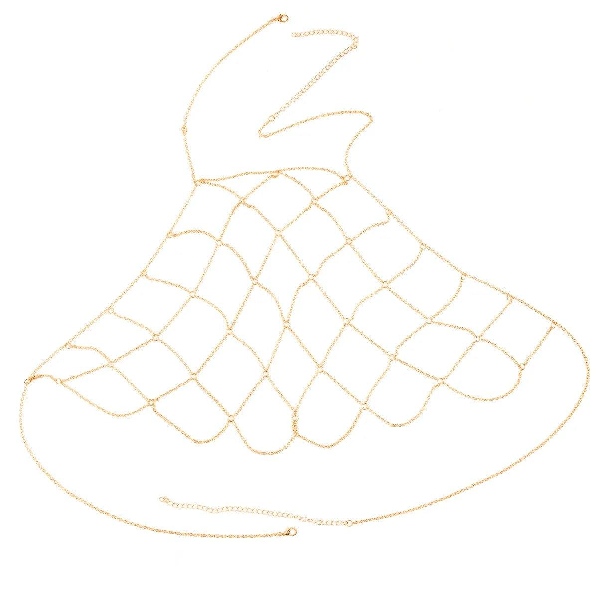 Gold Body Chain with woven design for festival attire and fashion-forward looks.