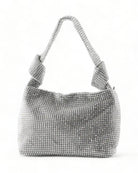 Bolso elegante con nudo de diamante, con correa anudada y acabado de malla de diamantes brillante, perfecto para conjuntos.