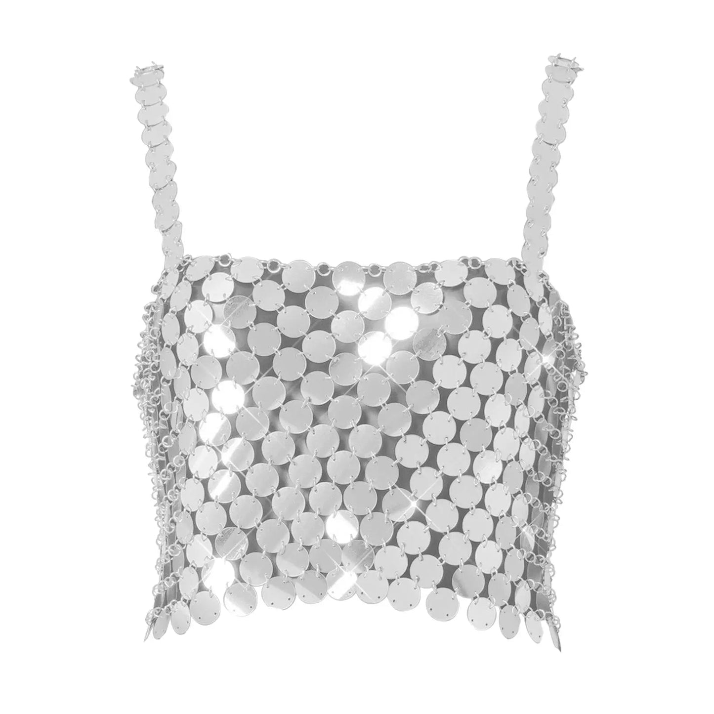 silver Chain Crop Top sequin tank festival fashion