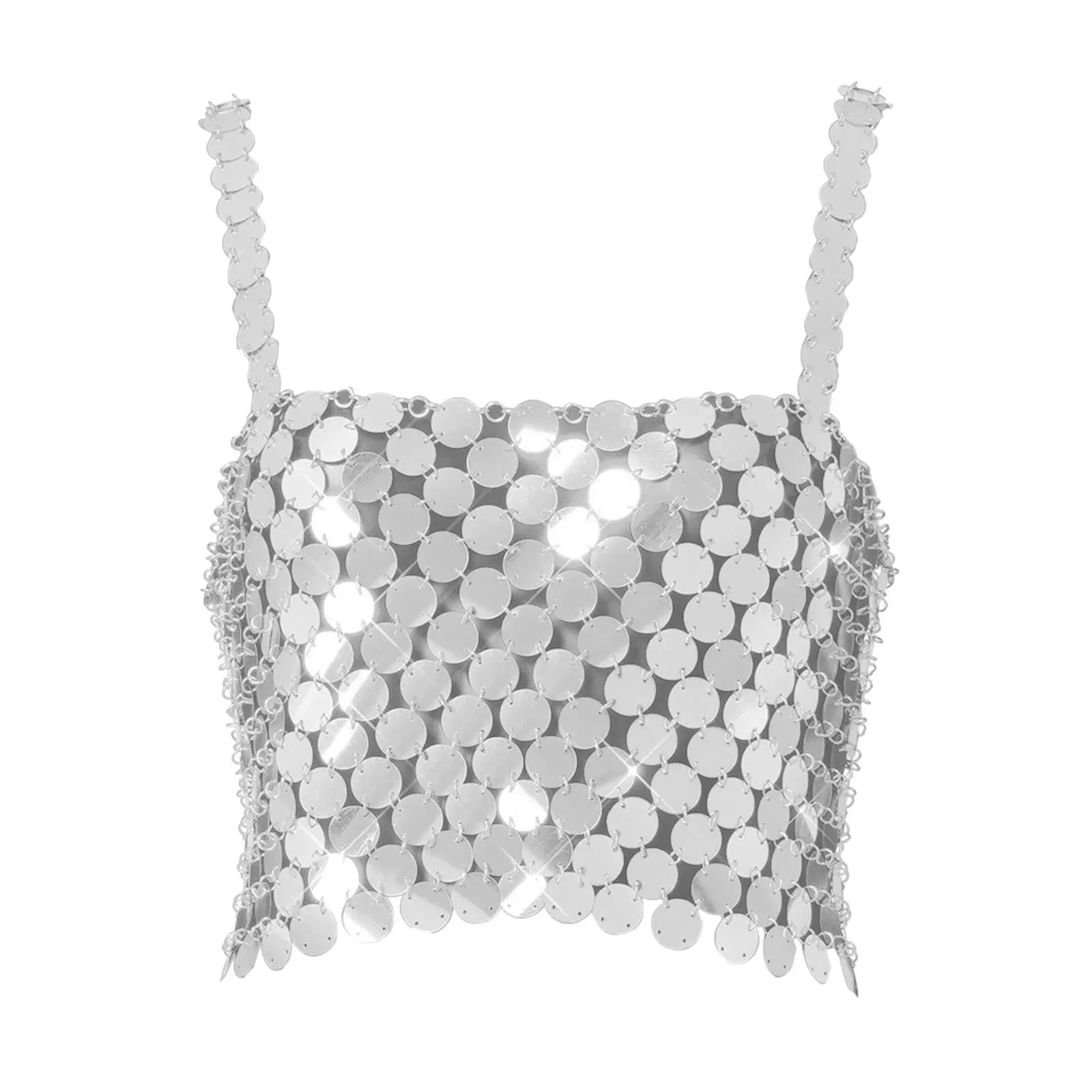 silver Chain Crop Top sequin tank festival fashion