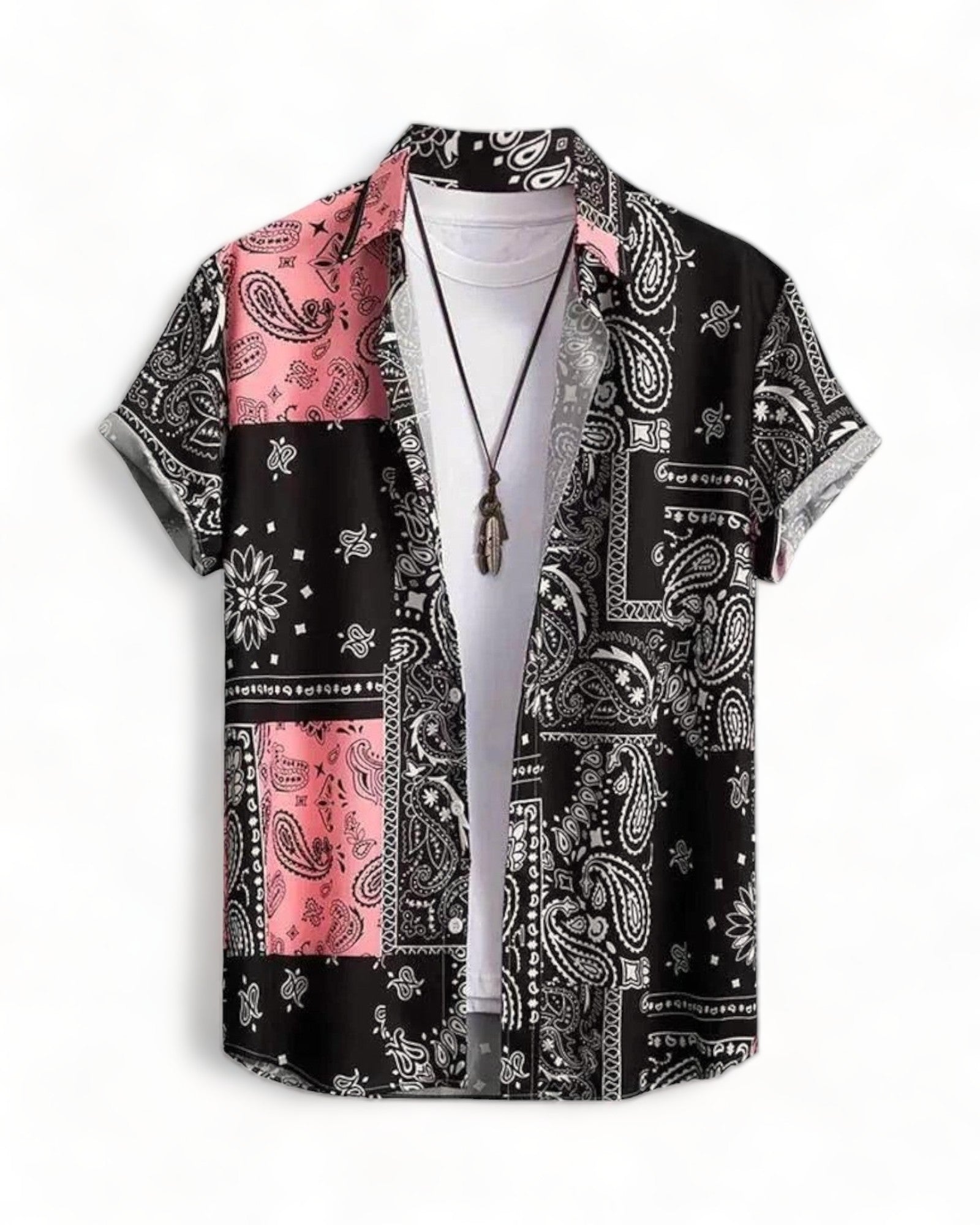 black pink short sleeve hawaiian shirt