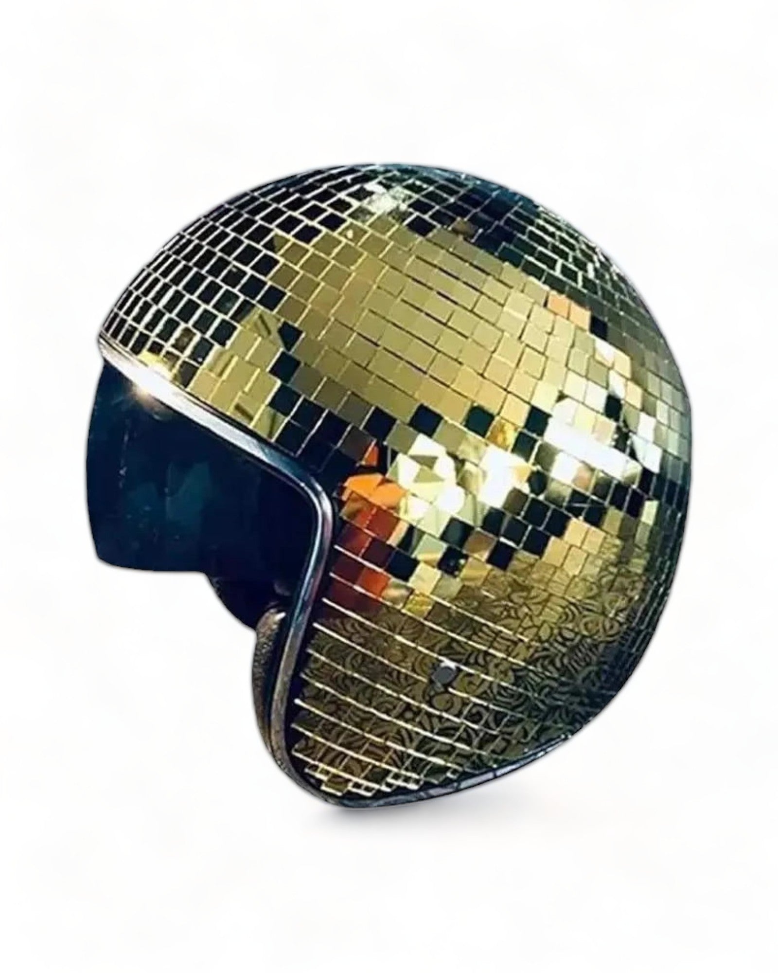 gold Disco Ball Helmet with Retractable Visor festival accessories rave outfit