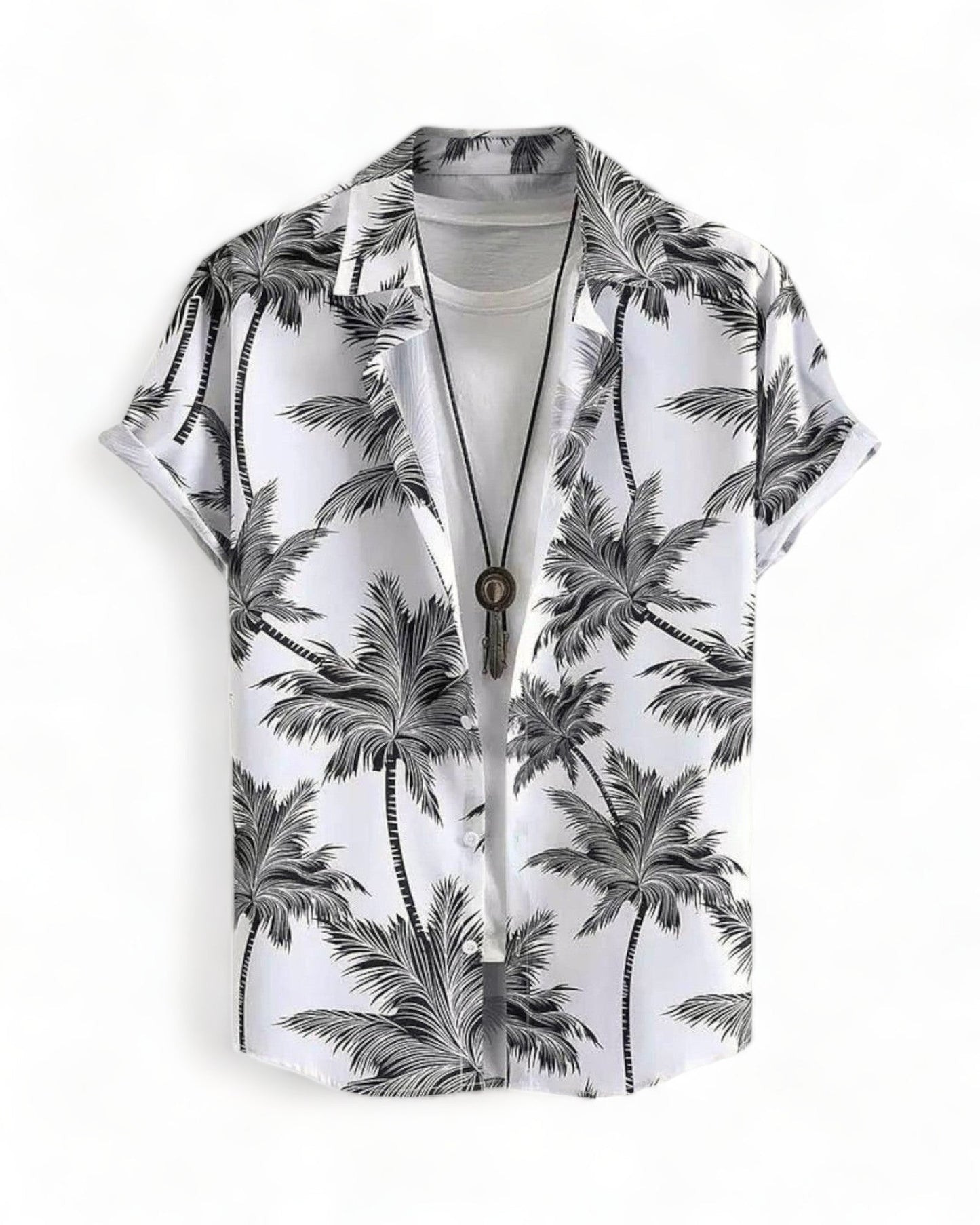 black short sleeve hawaiian shirt with palm trees